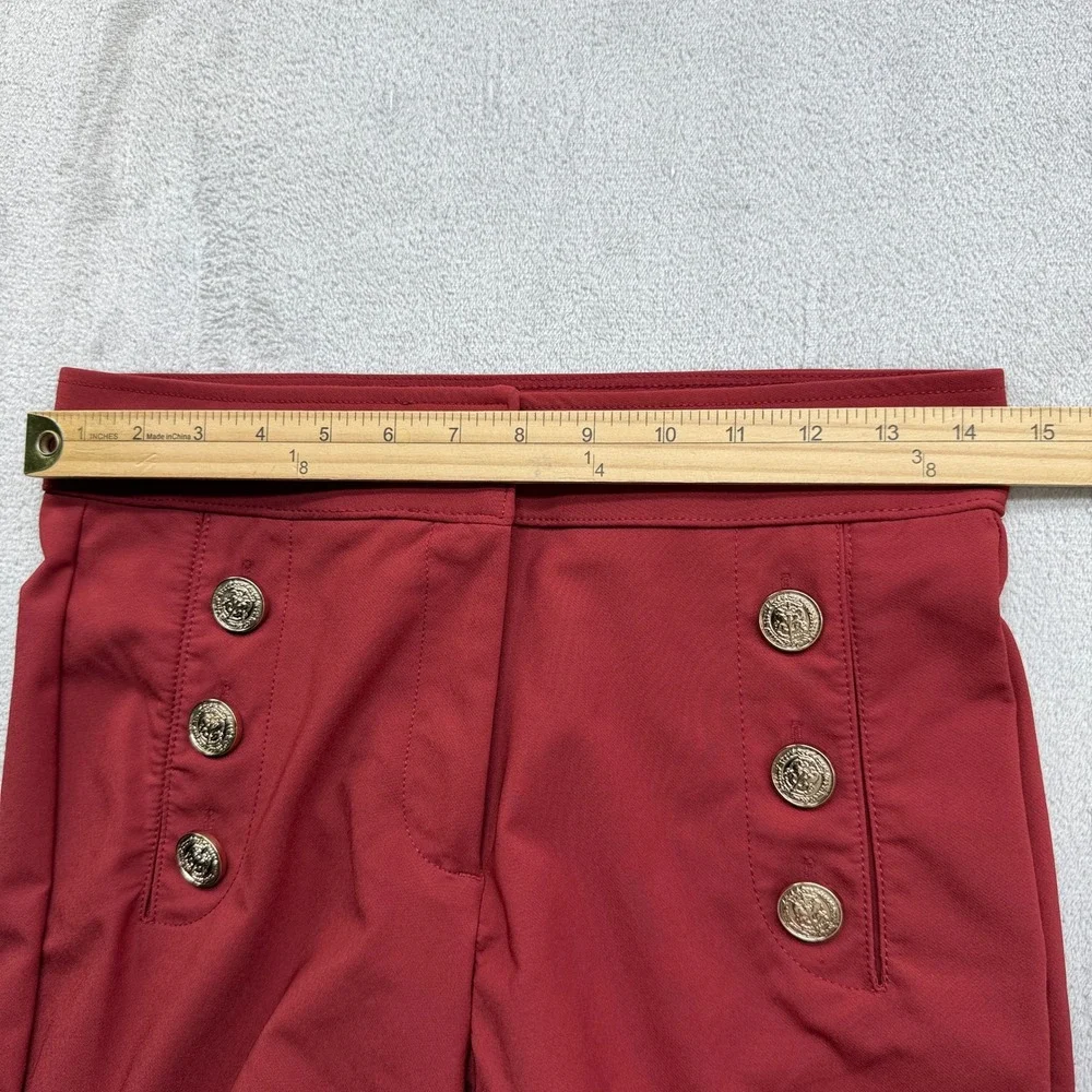 JL Atelier Sailor Pants Women S Burgundy Red Gold Button Flare High Rise Trouser